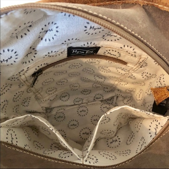 Myra Bag Upcycled Canvas & Cowhide Shoulder Bag - Chevron Pattern, 13.5x12.5x4.5 Inches